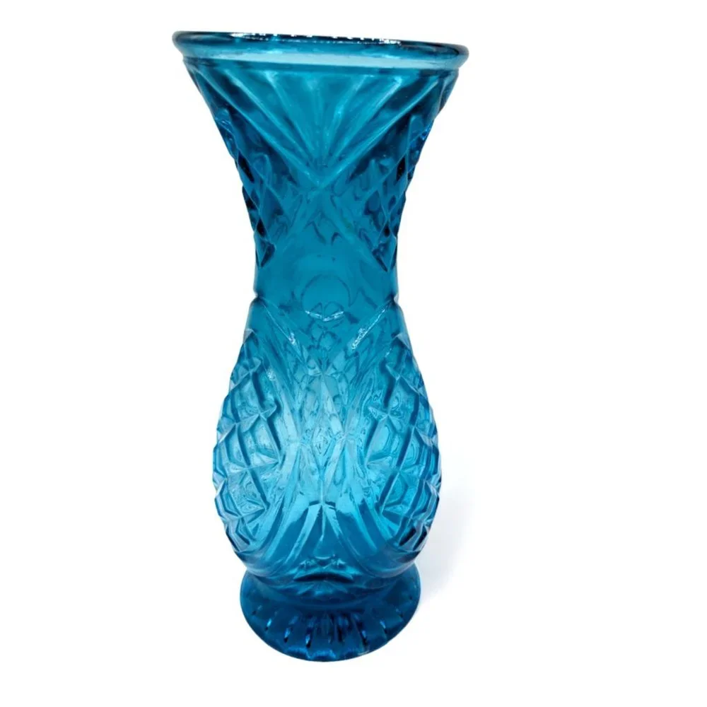 Vintage Rossini Empoli Blue Diamond Print Art Glass Vase Italy  11